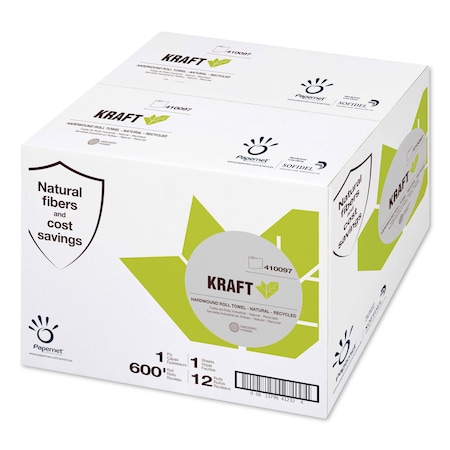 Papernet Kraft Tech Hardwound Paper Towels, 1 Ply, Continuous Roll Sheets, 600 ft, Brown 410097